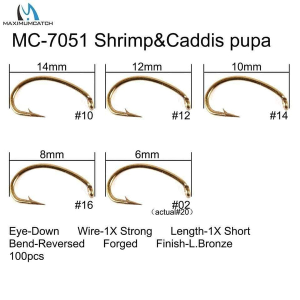 Planet Gates 100pcs 4#-22# Fish-Friendly Barbed Fly Fishing Hooks Dry&Wet&Nymph&Shrimp Caddis Pupa Streamer Fly Hooks