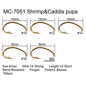 Planet Gates 100pcs 4#-22# Fish-Friendly Barbed Fly Fishing Hooks Dry&Wet&Nymph&Shrimp Caddis Pupa Streamer Fly Hooks