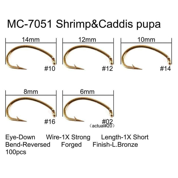 Planet Gates 100pcs 4#-22# Fish-Friendly Barbed Fly Fishing Hooks Dry&Wet&Nymph&Shrimp Caddis Pupa Streamer Fly Hooks