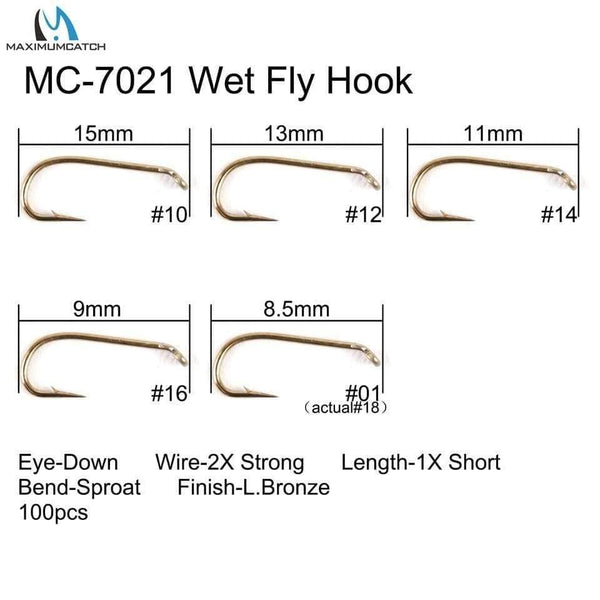 Planet Gates 100pcs 4#-22# Fish-Friendly Barbed Fly Fishing Hooks Dry&Wet&Nymph&Shrimp Caddis Pupa Streamer Fly Hooks