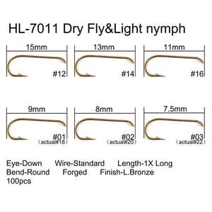 Planet Gates 100pcs 4#-22# Fish-Friendly Barbed Fly Fishing Hooks Dry&Wet&Nymph&Shrimp Caddis Pupa Streamer Fly Hooks