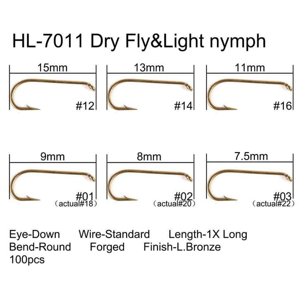 Planet Gates 100pcs 4#-22# Fish-Friendly Barbed Fly Fishing Hooks Dry&Wet&Nymph&Shrimp Caddis Pupa Streamer Fly Hooks