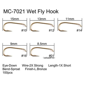 Planet Gates 100pcs 4#-22# Fish-Friendly Barbed Fly Fishing Hooks Dry&Wet&Nymph&Shrimp Caddis Pupa Streamer Fly Hooks