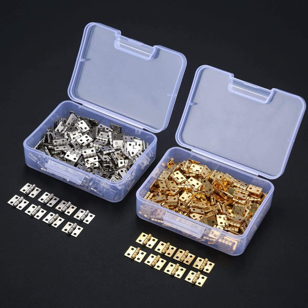 100pcs 8*10mm Brass Cabinet Door Luggage Mini Hinge Cupboard Door Decorative Hinges For Jewelry Wood Box +Nail+Storage Box