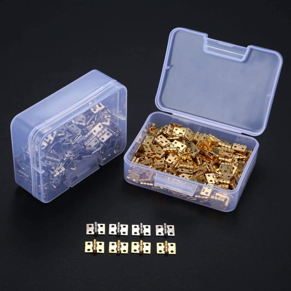 100pcs 8*10mm Brass Cabinet Door Luggage Mini Hinge Cupboard Door Decorative Hinges For Jewelry Wood Box +Nail+Storage Box