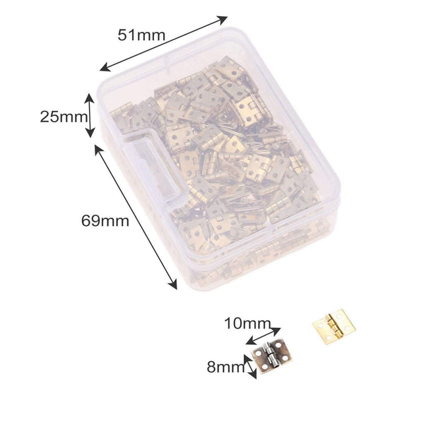 100pcs 8*10mm Brass Cabinet Door Luggage Mini Hinge Cupboard Door Decorative Hinges For Jewelry Wood Box +Nail+Storage Box