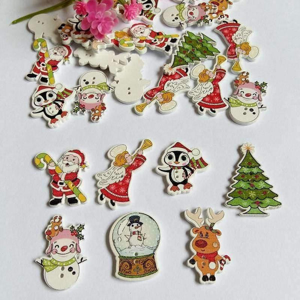 Planet Gates 100pcs Bulk Mixed Christmas Buttons Wood Button Sewing Accessories Decoration Buttons Handmade Scrapbooking for Craft DIY