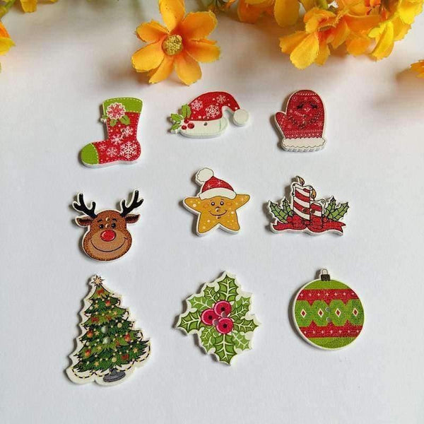Planet Gates 100pcs Bulk Mixed Christmas Buttons Wood Button Sewing Accessories Decoration Buttons Handmade Scrapbooking for Craft DIY