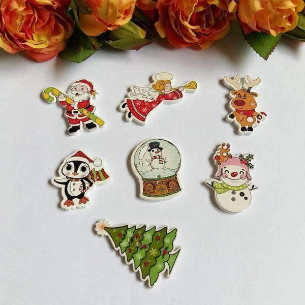 Planet Gates 100pcs Bulk Mixed Christmas Buttons Wood Button Sewing Accessories Decoration Buttons Handmade Scrapbooking for Craft DIY