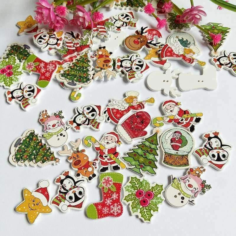 Planet Gates 100pcs Bulk Mixed Christmas Buttons Wood Button Sewing Accessories Decoration Buttons Handmade Scrapbooking for Craft DIY