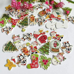 Planet Gates 100pcs Bulk Mixed Christmas Buttons Wood Button Sewing Accessories Decoration Buttons Handmade Scrapbooking for Craft DIY