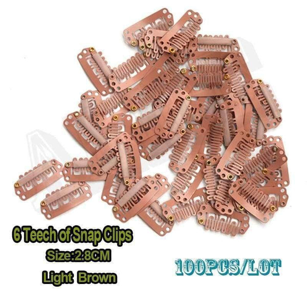 Planet Gates 100pcs Clips For Clip In Hair Extensions 28mm Light Brown Toupee Clips Snap Clips With Silicone For Wig Hair Extension