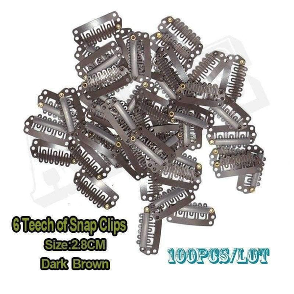 Planet Gates 100pcs Clips For Clip In Hair Extensions 28mm Light Brown Toupee Clips Snap Clips With Silicone For Wig Hair Extension