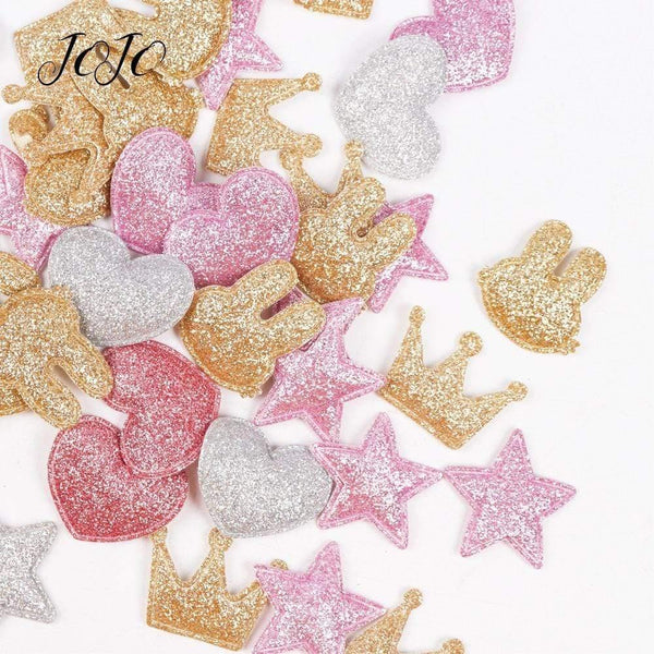 Planet Gates 100pcs Glitter Patches Shiny Solid Crown Heart Star Rabbit Accessory For Apparel Sewing Materials Garment Decoration