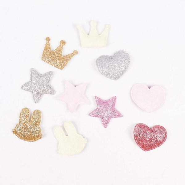 Planet Gates 100pcs Glitter Patches Shiny Solid Crown Heart Star Rabbit Accessory For Apparel Sewing Materials Garment Decoration