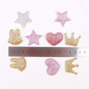 Planet Gates 100pcs Glitter Patches Shiny Solid Crown Heart Star Rabbit Accessory For Apparel Sewing Materials Garment Decoration