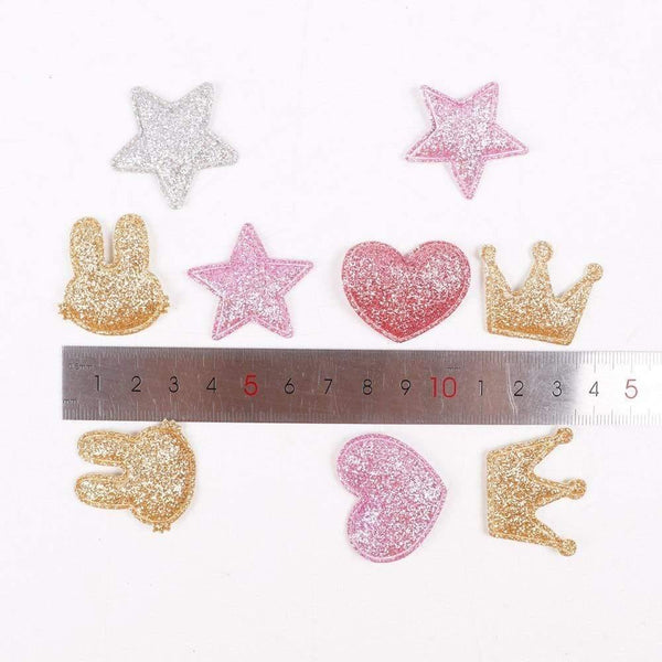 Planet Gates 100pcs Glitter Patches Shiny Solid Crown Heart Star Rabbit Accessory For Apparel Sewing Materials Garment Decoration