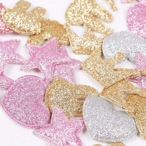 Planet Gates 100pcs Glitter Patches Shiny Solid Crown Heart Star Rabbit Accessory For Apparel Sewing Materials Garment Decoration