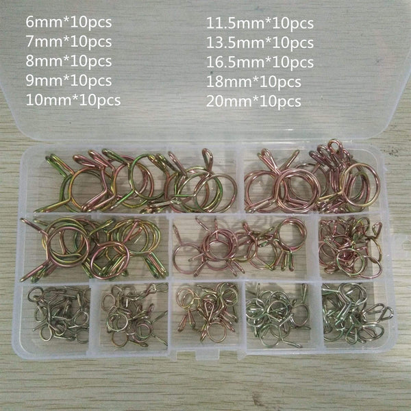 Planet Gates 100pcs Hose Clamp High Quality Zinc Plated Spring Clips Gear Hose Fuel Line Clamp for Boats ATVs Motorcycles with Storage Box