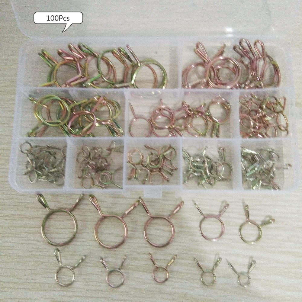 Planet Gates 100pcs Hose Clamp High Quality Zinc Plated Spring Clips Gear Hose Fuel Line Clamp for Boats ATVs Motorcycles with Storage Box