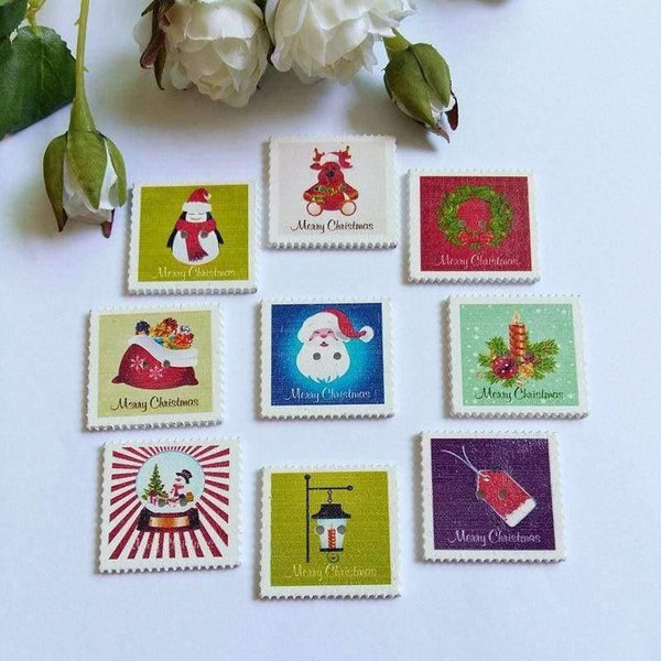 Planet Gates 100pcs/lot Christmas theme Wooden Buttons Square Sewing Children Buttons for Christmas plaque Clothes Ornament DIY