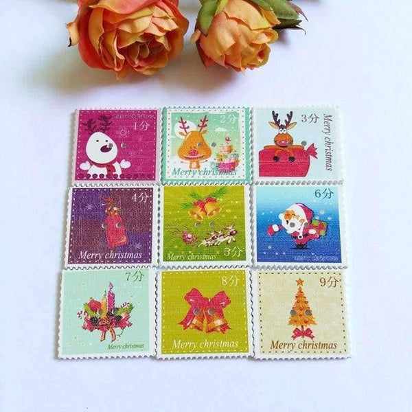 Planet Gates 100pcs/lot Christmas theme Wooden Buttons Square Sewing Children Buttons for Christmas plaque Clothes Ornament DIY