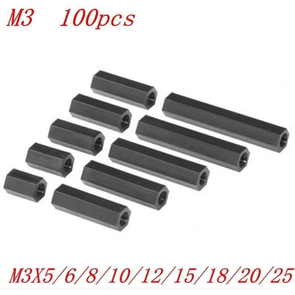 100pcs/lot M3*5/6/8/10/12/15/18/20/25 Black Nylon Standoff  3mm Female To Female Nylon Plastic Spacer Long Hex Nut