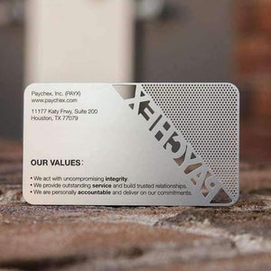 Planet Gates 100pcs Luxury Stainless Steel Business Card With Cutout Logo And Black Spot Color in calendars, planners & cards