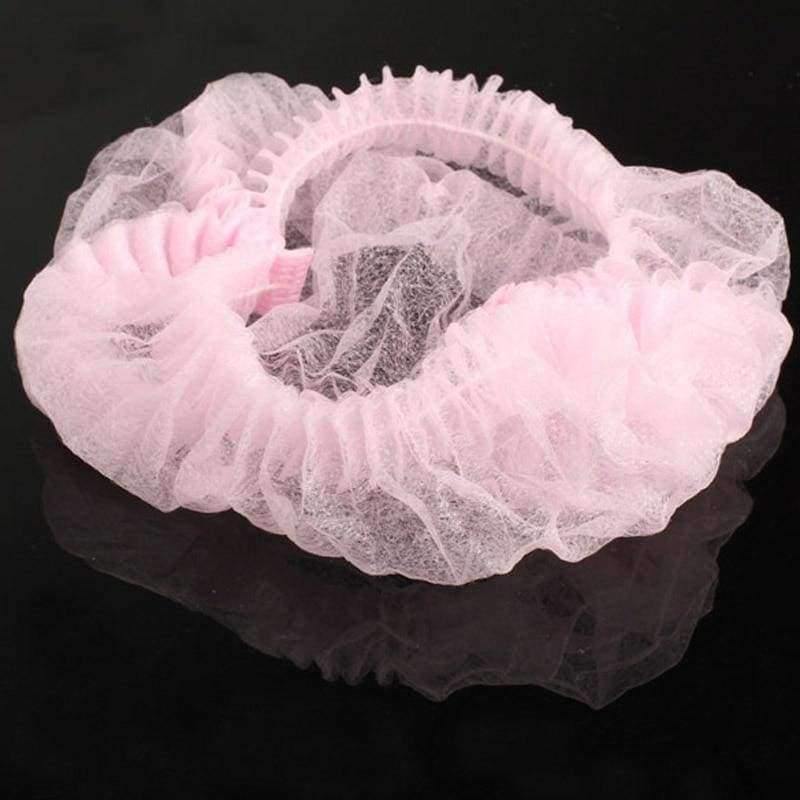 Planet Gates 100pcs Non Woven Disposable Shower Caps Hotel One-Off Elastic Shower Bathing Cap Bathroom Products Travel Camping Accessories