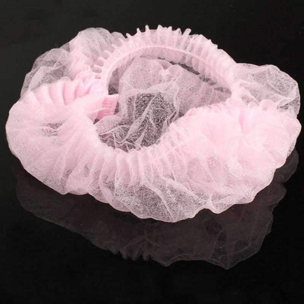 Planet Gates 100pcs Non Woven Disposable Shower Caps Hotel One-Off Elastic Shower Bathing Cap Bathroom Products Travel Camping Accessories
