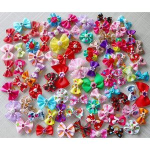 Planet Gates 100pcs Pet Supplies Dog Grooming Bows Rhinestone Pearls Pet Dog Hair Bows Pet grooming Accessories Rubber Bands Pet Products