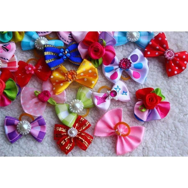 Planet Gates 100pcs Pet Supplies Dog Grooming Bows Rhinestone Pearls Pet Dog Hair Bows Pet grooming Accessories Rubber Bands Pet Products