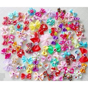 Planet Gates 100pcs Pet Supplies Dog Grooming Bows Rhinestone Pearls Pet Dog Hair Bows Pet grooming Accessories Rubber Bands Pet Products