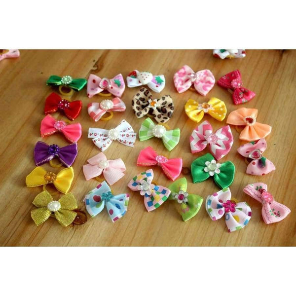 Planet Gates 100pcs Pet Supplies Dog Grooming Bows Rhinestone Pearls Pet Dog Hair Bows Pet grooming Accessories Rubber Bands Pet Products