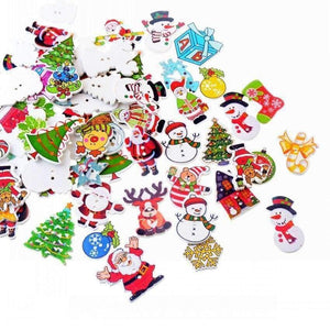 Planet Gates 100Pcs Random Mixed 2 Holes Christmas Decorative Buttons Wood Sewing Buttons Scrapbooking