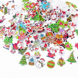 Planet Gates 100Pcs Random Mixed 2 Holes Christmas Decorative Buttons Wood Sewing Buttons Scrapbooking