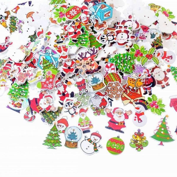 Planet Gates 100Pcs Random Mixed 2 Holes Christmas Decorative Buttons Wood Sewing Buttons Scrapbooking
