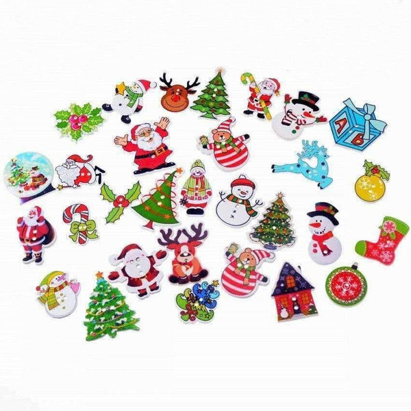 Planet Gates 100Pcs Random Mixed 2 Holes Christmas Decorative Buttons Wood Sewing Buttons Scrapbooking