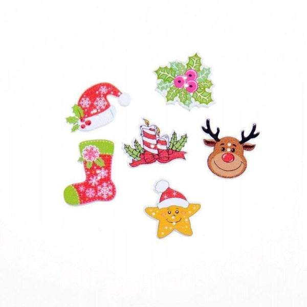Planet Gates 100Pcs Random Mixed 2 Holes Christmas Wood Sewing Buttons Scrapbooking 19x30mm-30x27mm