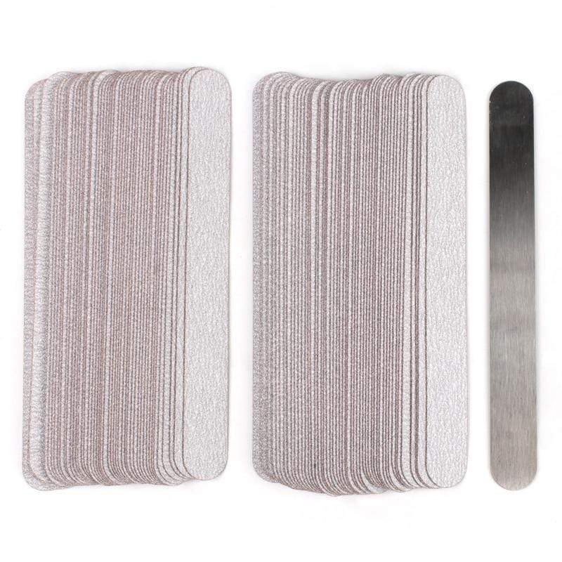 Planet Gates 100Pcs Replacement SandPaper Strips Nail File With Metal Handle Double-sided Sanding Buffer Block Straight Polishing Salon Tools