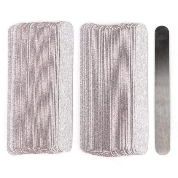 Planet Gates 100Pcs Replacement SandPaper Strips Nail File With Metal Handle Double-sided Sanding Buffer Block Straight Polishing Salon Tools