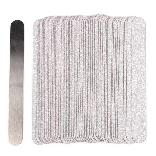 Planet Gates 100Pcs Replacement SandPaper Strips Nail File With Metal Handle Double-sided Sanding Buffer Block Straight Polishing Salon Tools