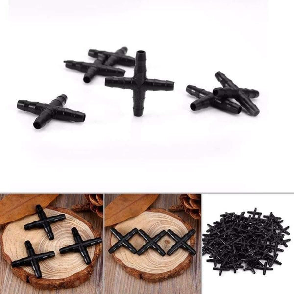 Planet Gates 100pcs/set 4/7mm Hose Garden Supplies Water Pipe Connector Micro Irrigation Pipe Straight Cross Fitting Water Pipe Diverter