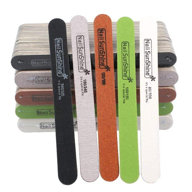 Planet Gates 100pcs Strong Thick Wood Nail File Multi Grit Wooden Sandpaper Nails File For Manicure Buffing Straight lime a ongle Nail Tools