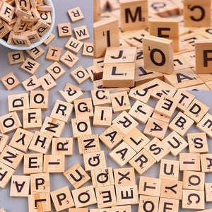 Planet Gates 100Pcs Wooden Letter Alphabet Tiles Toys Black Letters Numbers Craft Jigsaw Puzzles Educational Toys For Children