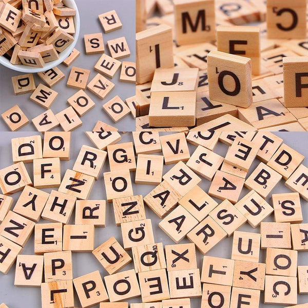 Planet Gates 100Pcs Wooden Letter Alphabet Tiles Toys Black Letters Numbers Craft Jigsaw Puzzles Educational Toys For Children