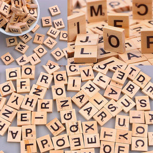 Planet Gates 100Pcs Wooden Letter Alphabet Tiles Toys Black Letters Numbers Craft Jigsaw Puzzles Educational Toys For Children