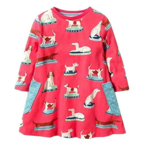 Planet Gates 101 / 2T Girls Dress with Animal Applique Long Sleeve Princess Dress Children Costume Robe Fille Kids Party Dresses Baby Girl Clothes