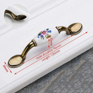 Antique Bronze Ceramic Cabinet Handles Zinc Alloy Drawer Knobs Wardrobe Door Handles Morning Glory European Furniture Handle