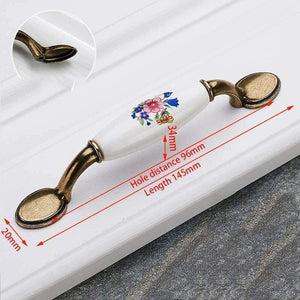 Antique Bronze Ceramic Cabinet Handles Zinc Alloy Drawer Knobs Wardrobe Door Handles Morning Glory European Furniture Handle